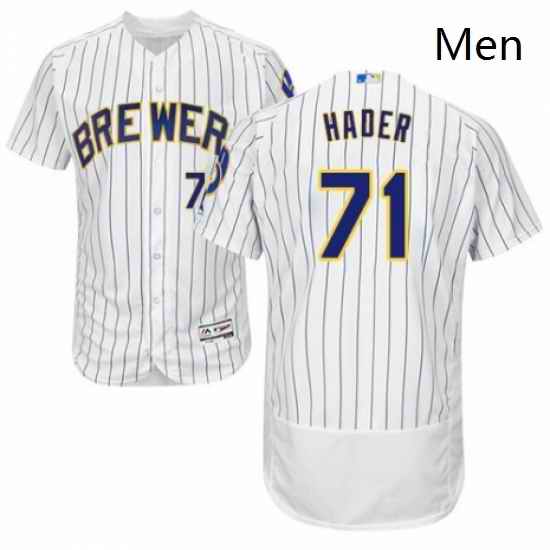 Mens Majestic Milwaukee Brewers 71 Josh Hader White Home Flex Base Authentic Collection MLB Jersey